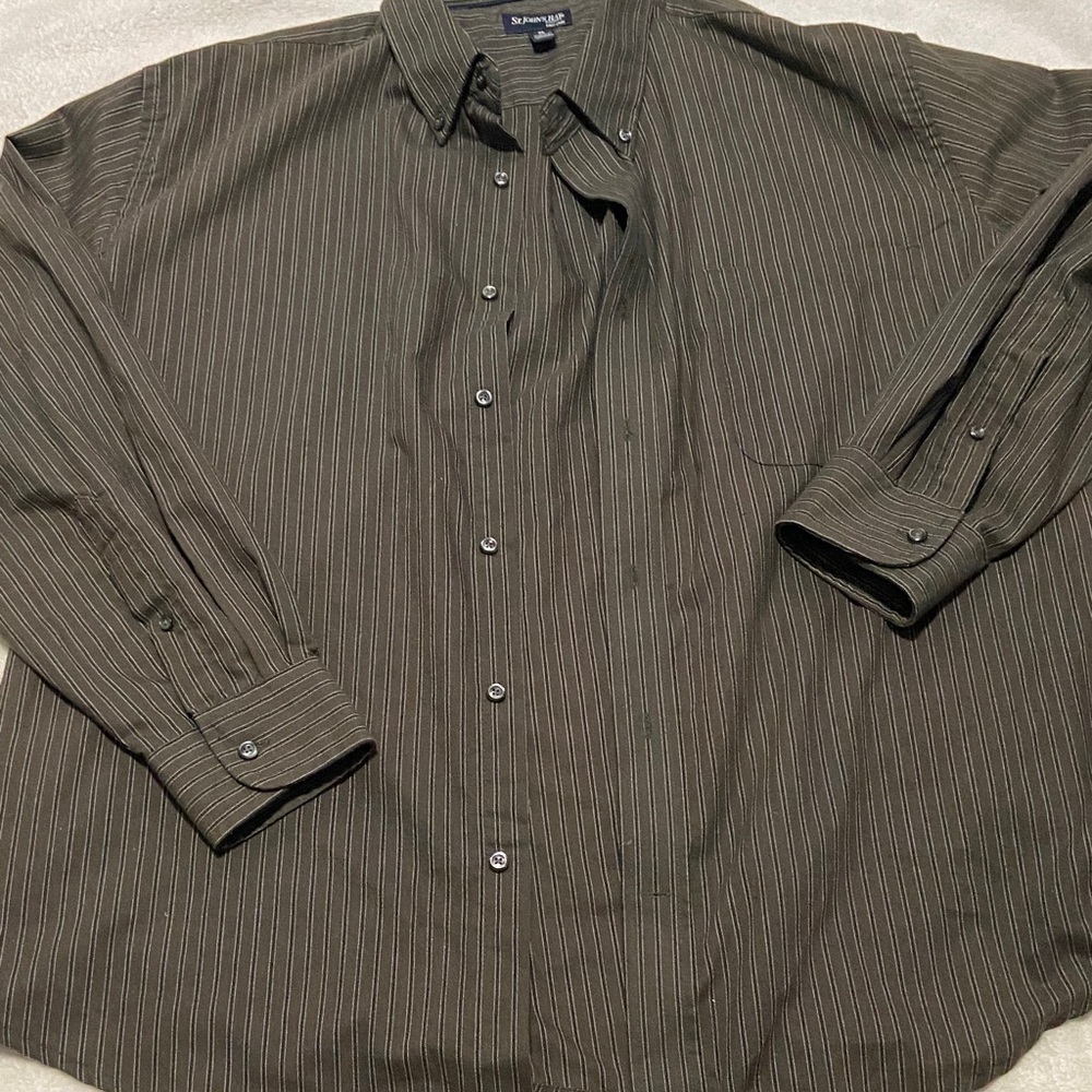 St. John's Bay Olive Green Pinstripe Button-Down Shirt